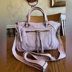 orYANY Blush Pink Leather Satchel With Gold Toned Hardware And Braided Detail